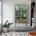 Mint Green Tall Freestanding Display Cupboard Stylish Fluted Glass Storage Cabinet With Glass Doors Three Detachable Shelves Bottom Space For Office Dining Room Living Room Bedside Old Sku:W68743736 Mint Green Steel