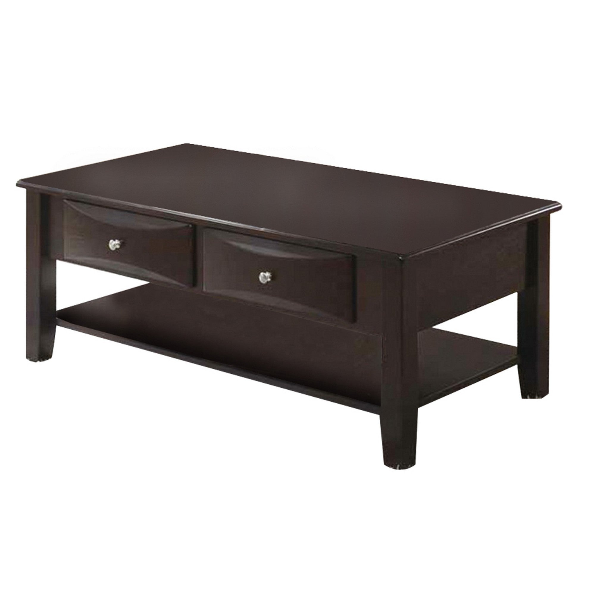 Wooden Coffee Table With 2 Spacious Drawers, Brown Brown Wood Metal