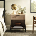 Modern Fluted Drawer Nightstand With Open Cubby Coastal Oak Light Brown Mdf Mdf