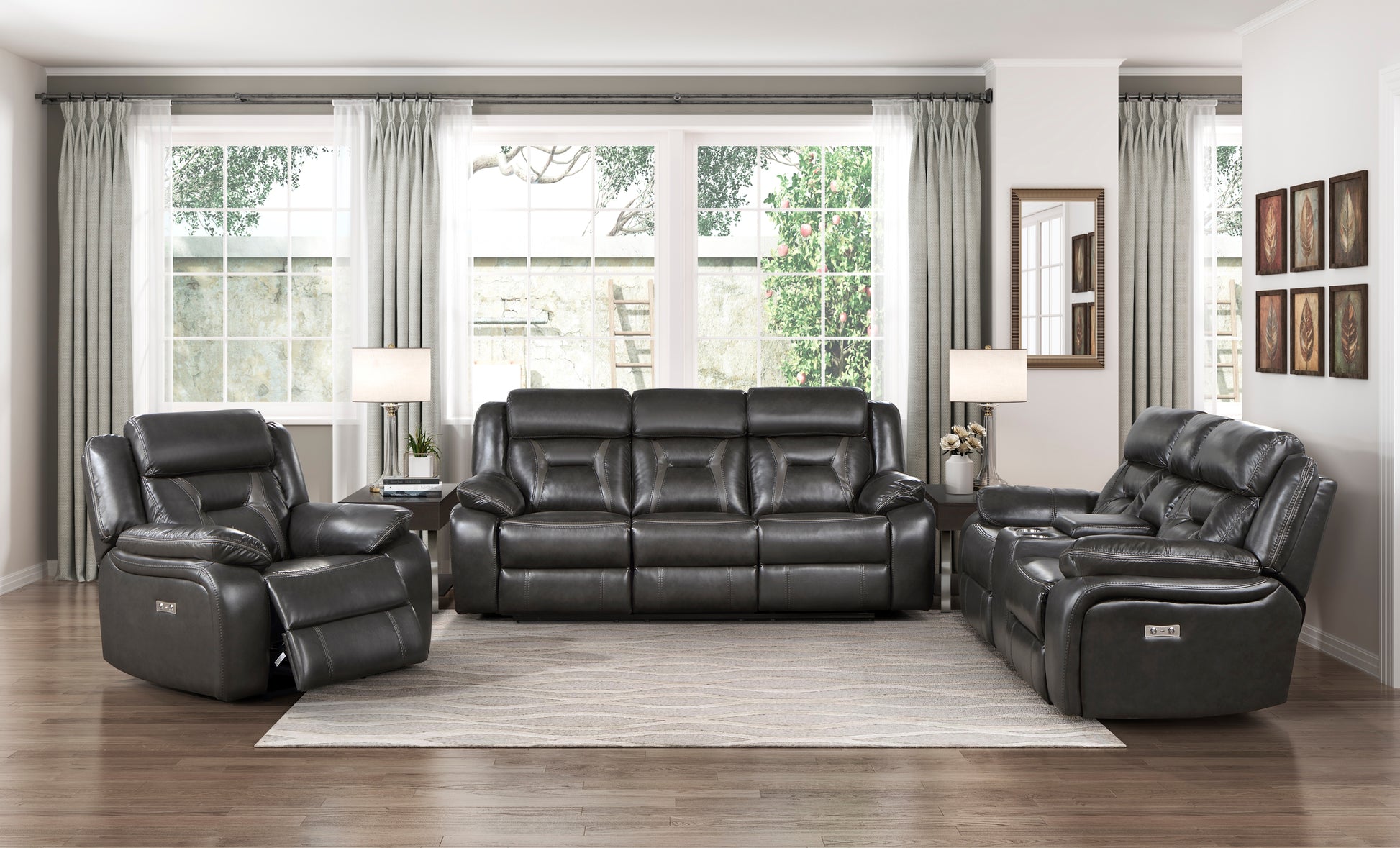 1Pc Living Room Furniture Modern Design Power Reclining Sofa Dark Grayfaux Leather Upholstery Usb Ports Contemporary Home Dark Gray,Light Gray Faux Leather Wood Primary Living Space Contemporary,Modern,Ultra Modern Pillow Top Arms Plywood,Solid Wood 3