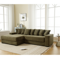 Arrived Oversized Two Piece Couches, L Shaped Sofa, Corduroy, Left Chaise Daybed,With Armrests,Eight Throw Pillows,Corner Sofa,Easy To Assemble, Green Green Polyester Wood Primary Living Space Medium Soft Pillow Back Modern Square Arms Wood 3 Seat
