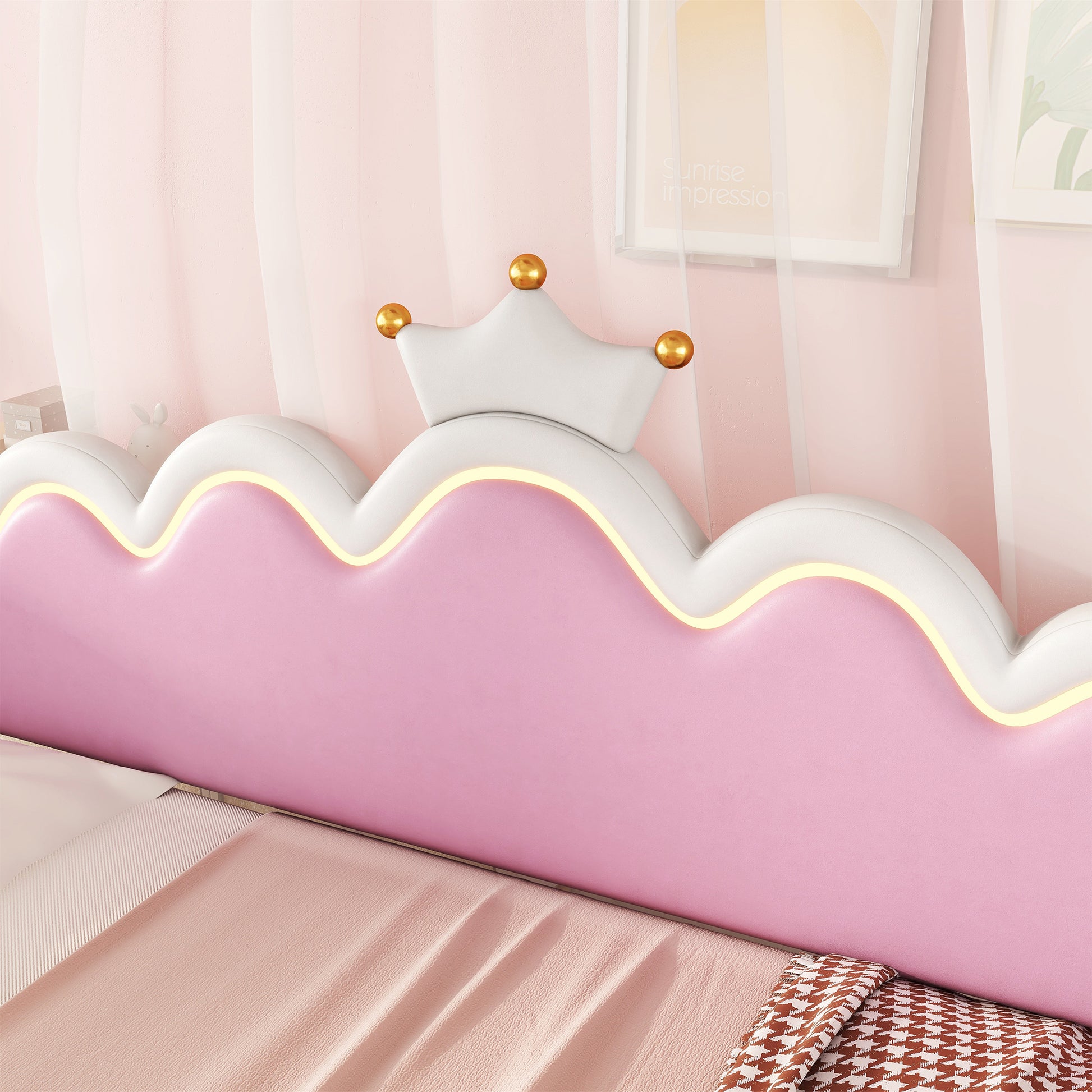 Twin Extending Daybed With Led Lights, Modern Upholstered Princess Daybed With Crown Headboard,White Twin White Wood