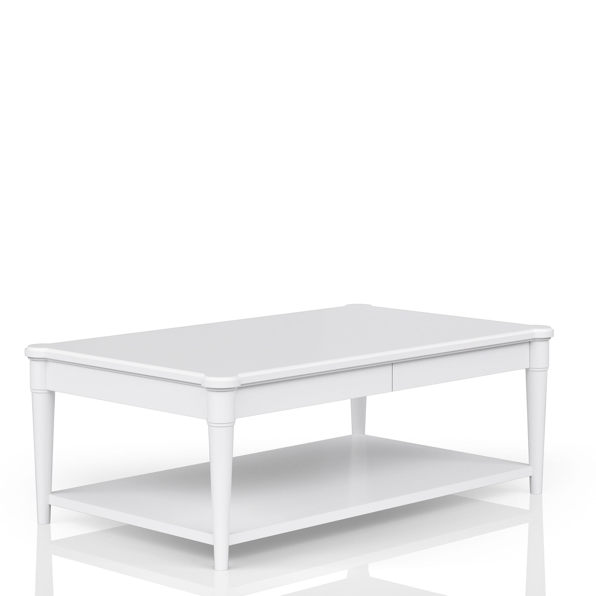 White Finished Cocktail Table With Two Storage Drawers And Casters White Solid Wood Mdf
