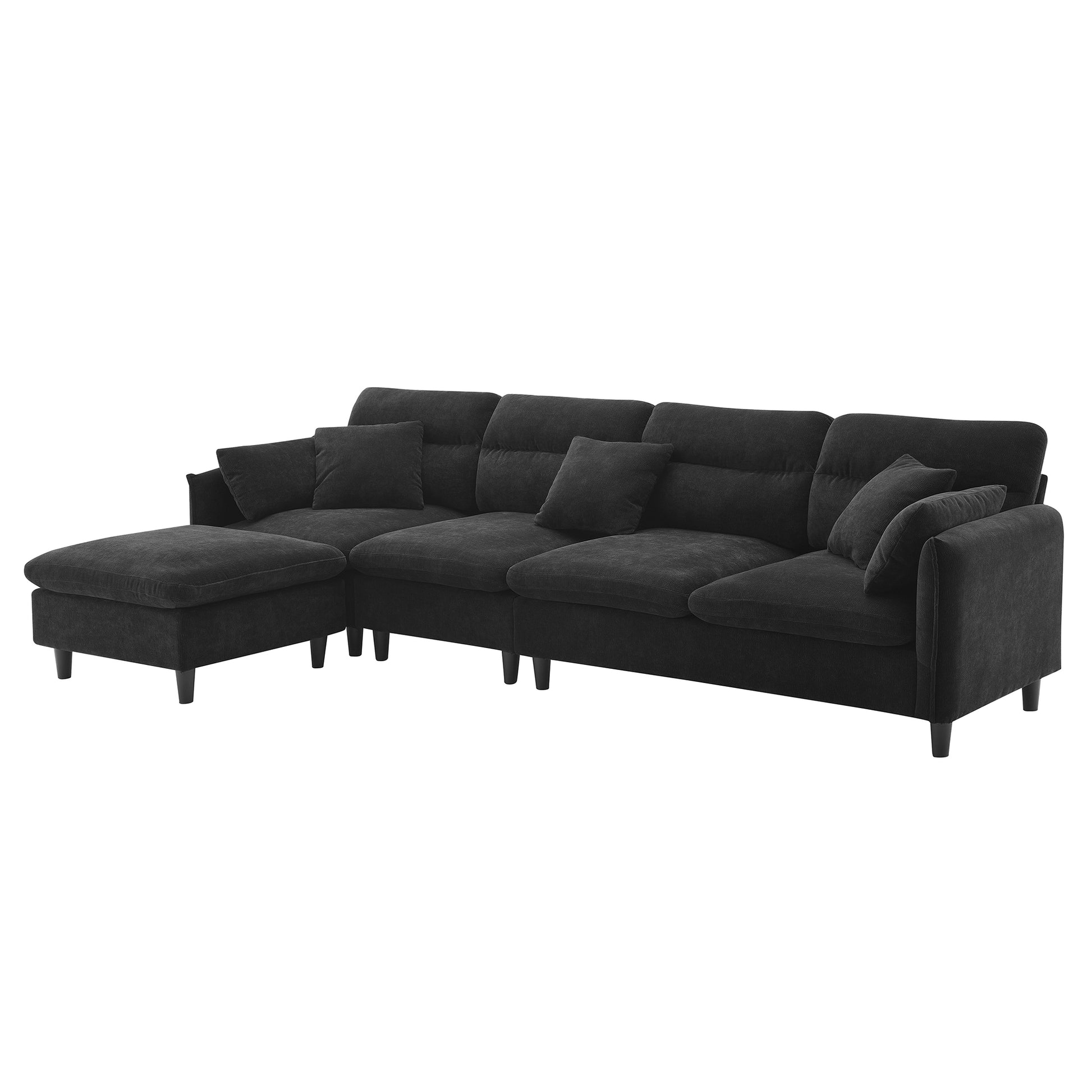 110*62" Modern Convertible Sectional Sofa,L Shaped Reversible Couch Set With Free Pillows,5 Seat Cloud Chenille Indoor Furniture With Ottoman For Living Room,Apartment,3 Colors Black Chenille 5 Seat