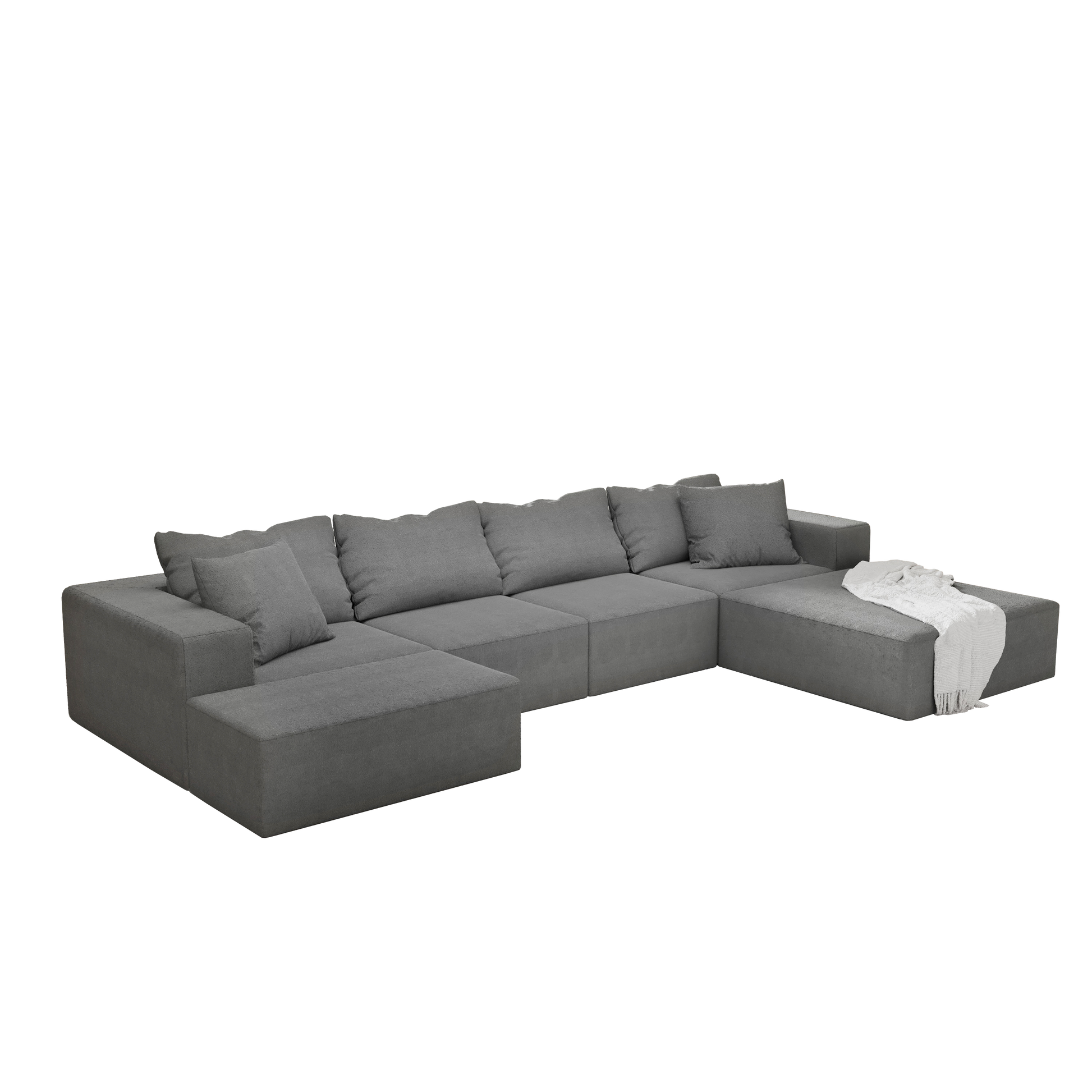 Modern Upholstered Sectional Sofa Couch Set,Modular 132" L Shaped Sectional Living Room Sofa Set With 6 Pillows,Free Combination Sofa Couch For Living Room,Bedroom Grey Foam Chenille 6 Seat