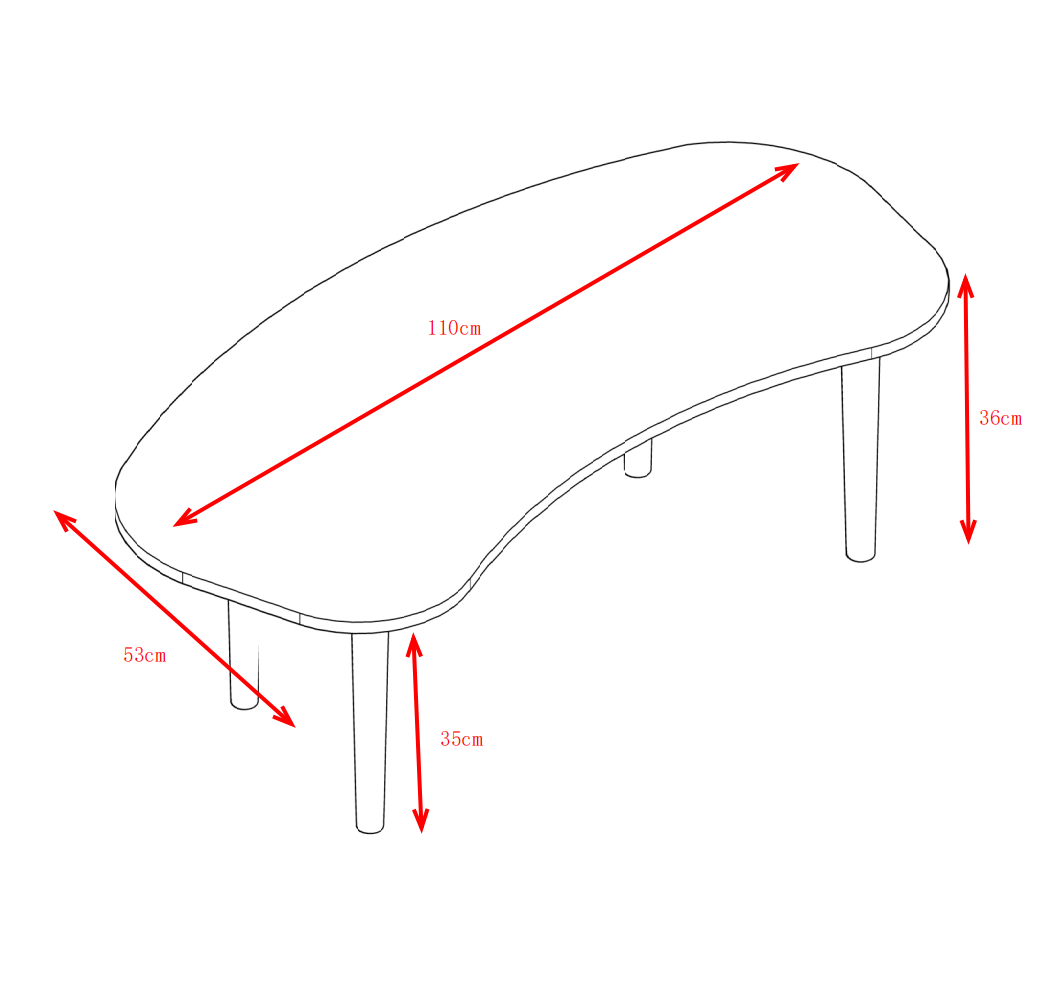 Nut Shaped Coffee Table With Solid Wood Legs 43X21 Inches White Oak Melamine
