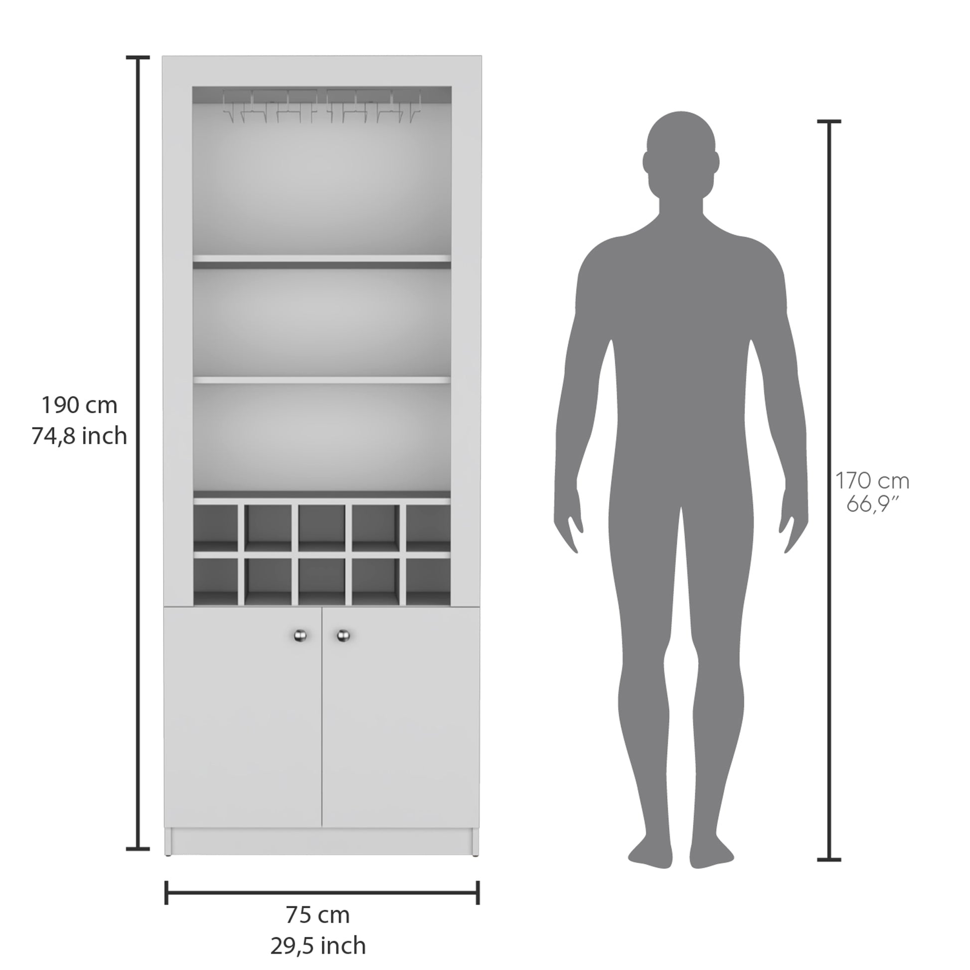 Nero 74 Inch Tall Bar Cabinet 4 Tier Modern Bar -