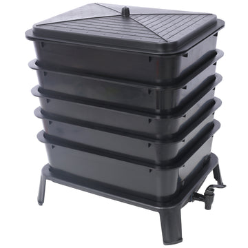 5 Layer Worm Compost Bin, 50L Worm Composter, Easy Setup Inclusive Worm Farm Kit For Recycling Food Waste Black Plastic