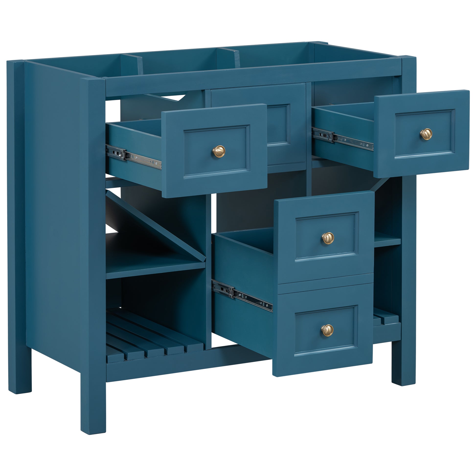 36'' Bathroom Vanity Without Sink, Solid Wood Frame Bathroom Storage Cabinet, Freestanding Vanity With 5 Drawers& Soft Closing Doors Not Include Basin Sink Blue Bathroom Solid Wood Mdf