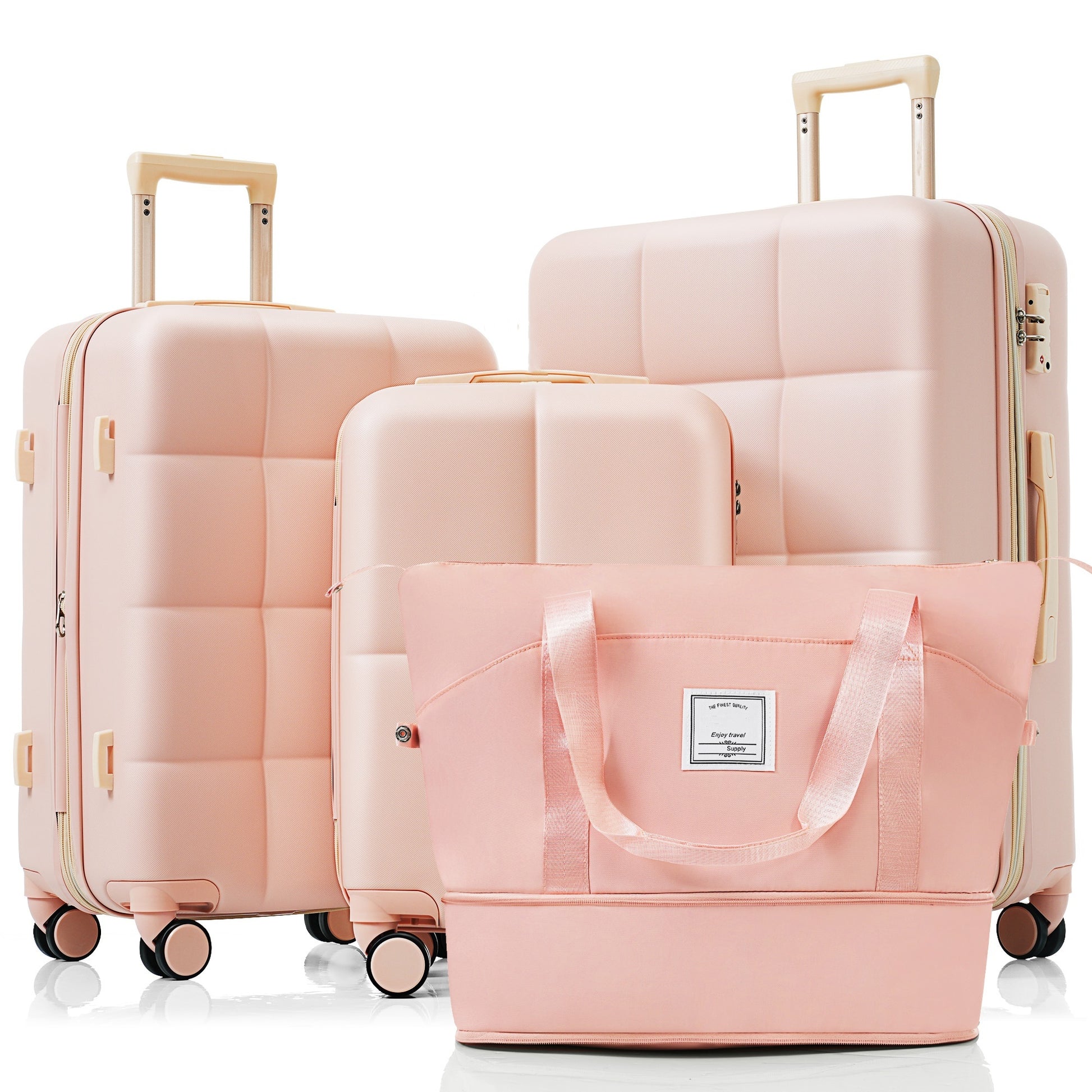 Luggage Sets 4 Piece, 20 Inch With Usb Port, Expandable Abs Durable Suitcase With Travel Bag, Cup Holder, Abs Hard Shell Luggage With Spinner Wheels, Pink Pink Abs