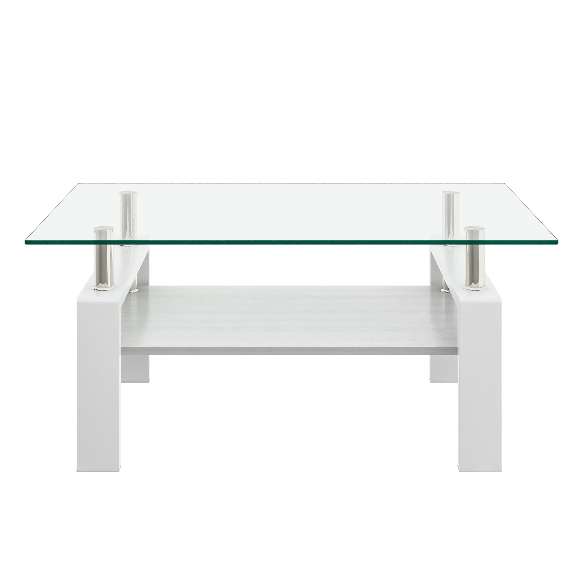 Rectangle Coffee Table, Tempered Glass Tabletop With Mdf Layer, Modern Table For Living Roomtransparent Glass Transparent Tempered Glass