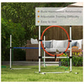 Pawhut 3 Piece Dog Agility Training Equipment Set, Dog Obstacle Course With Adjustable Height Jumping Ring And Hurdle, Spray Water Tube, Carry Bag, Whistle, White White Plastic