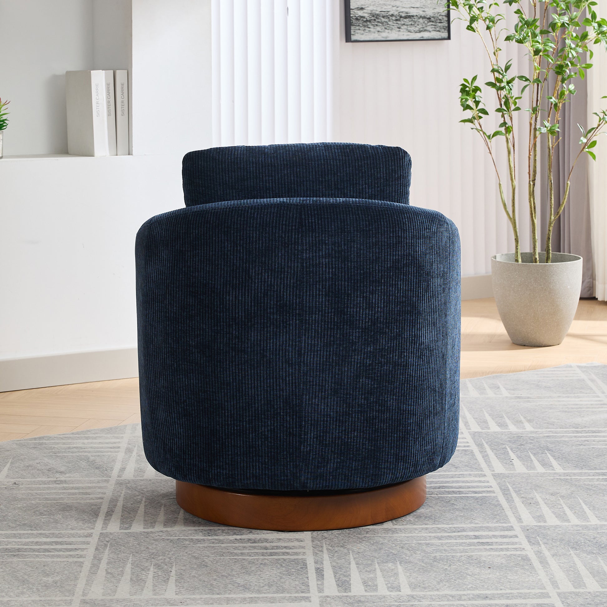 30.3"W Swivel Accent Barrel Chair And Comfy Round Accent Single Sofa Chair, 360 Degree Club Chair, Lounge Armchair For Living Room Bedroom Nursery.Navy Navy Chenille