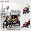Aosom Bike Trailer For Kids 3 In1 Foldable Child Jogger Stroller Baby Stroller Transport Carrier With Shock Absorber System Rubber Tires Adjustable Handlebar Kid Bicycle Trailer Red And Grey Red Aluminum