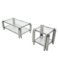 Modern Stainless Steel Coffee Table Set Set Of 2 , Double Layer Clear Tempered Glass Table Top, Coffee Table & End Side Table 2 Pieces Sets For Living Room Home Office, Silver Clear,Silver Modern