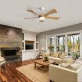 52 Inch Modern Ceiling Fan With 22W Led Light And Remote Control 5 Abs Blades For Living Room White Abs