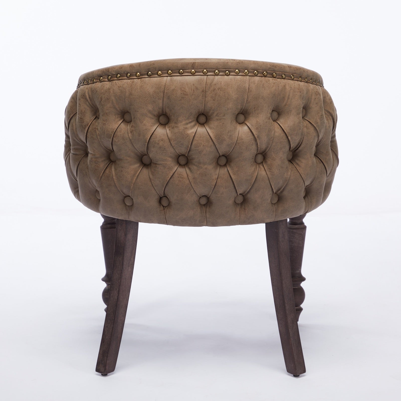 Hand Pulled Buckle Decoration Pu Dining Chair,Accent Leisure Chair, Mid Century Modern Arm Chair With Solid Wood Armrests And Legs, 1 Seat Cushioned Sofa For Living Room Bedroom,Brown Color,Sw1865Br Brown American Design Rubberwood Foam Pu