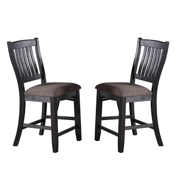 Set Of 2 Dark Coffee Fabric Upholstered High Chairs, Black Solid Black Dining Room Dining Chairs Set Of 2 Rubber Wood