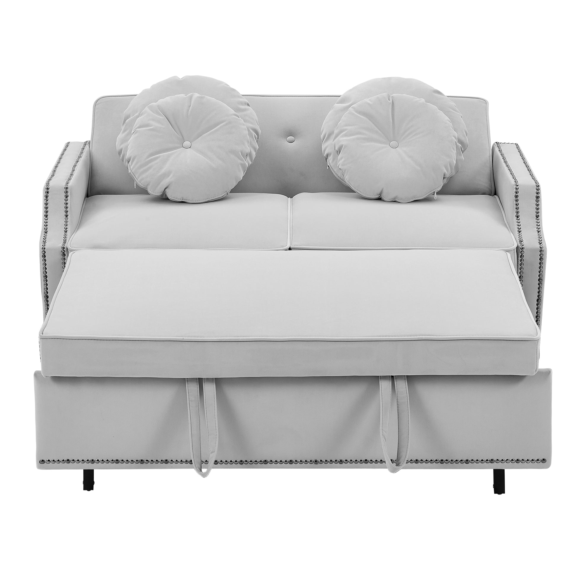 54.7" Multiple Adjustable Positions Sofa Bed Stylish Sofa Bed With A Button Tufted Backrest, Two Usb Ports And Four Floral Lumbar Pillows For Living Room, Bedroom,Or Small Space, Light Grey Light Grey Foam Polyester 2 Seat