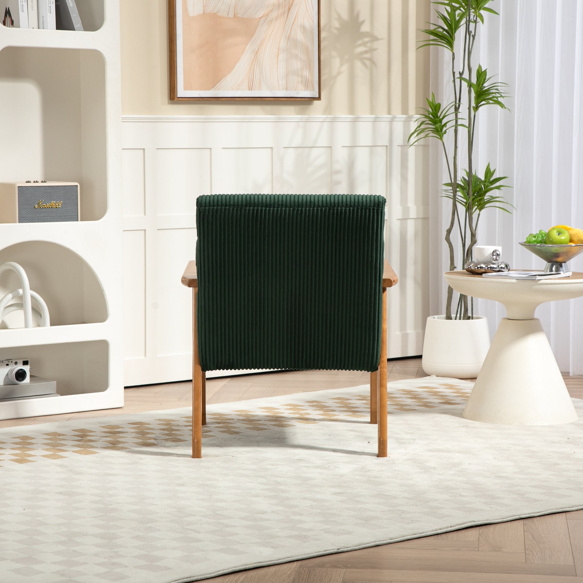 Leisure Chair With Solid Wood Armrest And Feet, Leisure Chair, Wood Frame, Velvet, L, Solid Rubber Wood Legs, Mid Century Modern Accent Chair, For Living Room Bedroom Studio Chair Emerald Corduroy