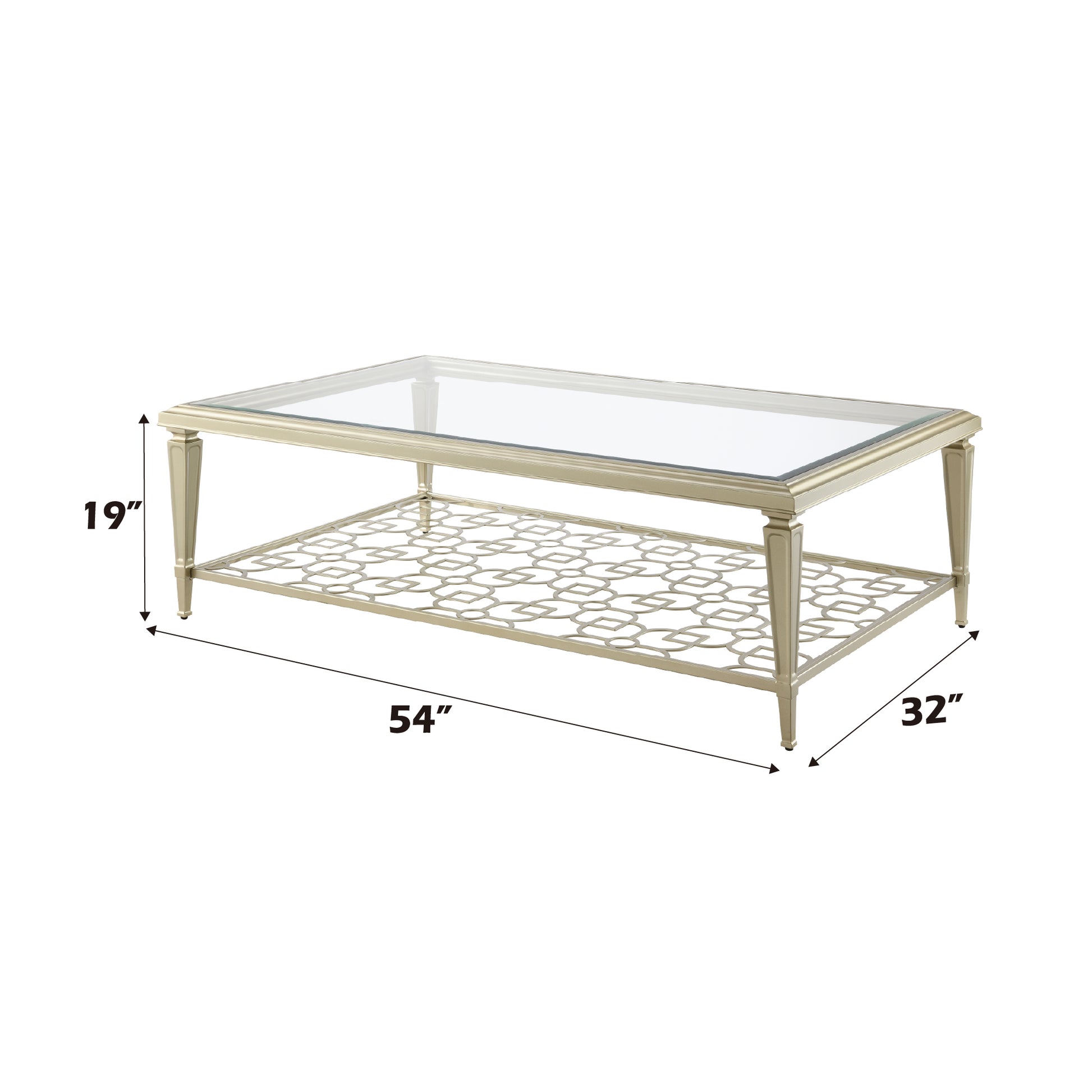 Zaba Coffee Table, Glass Top & Champagne Finish Lv02785 Champagne Glass Metal