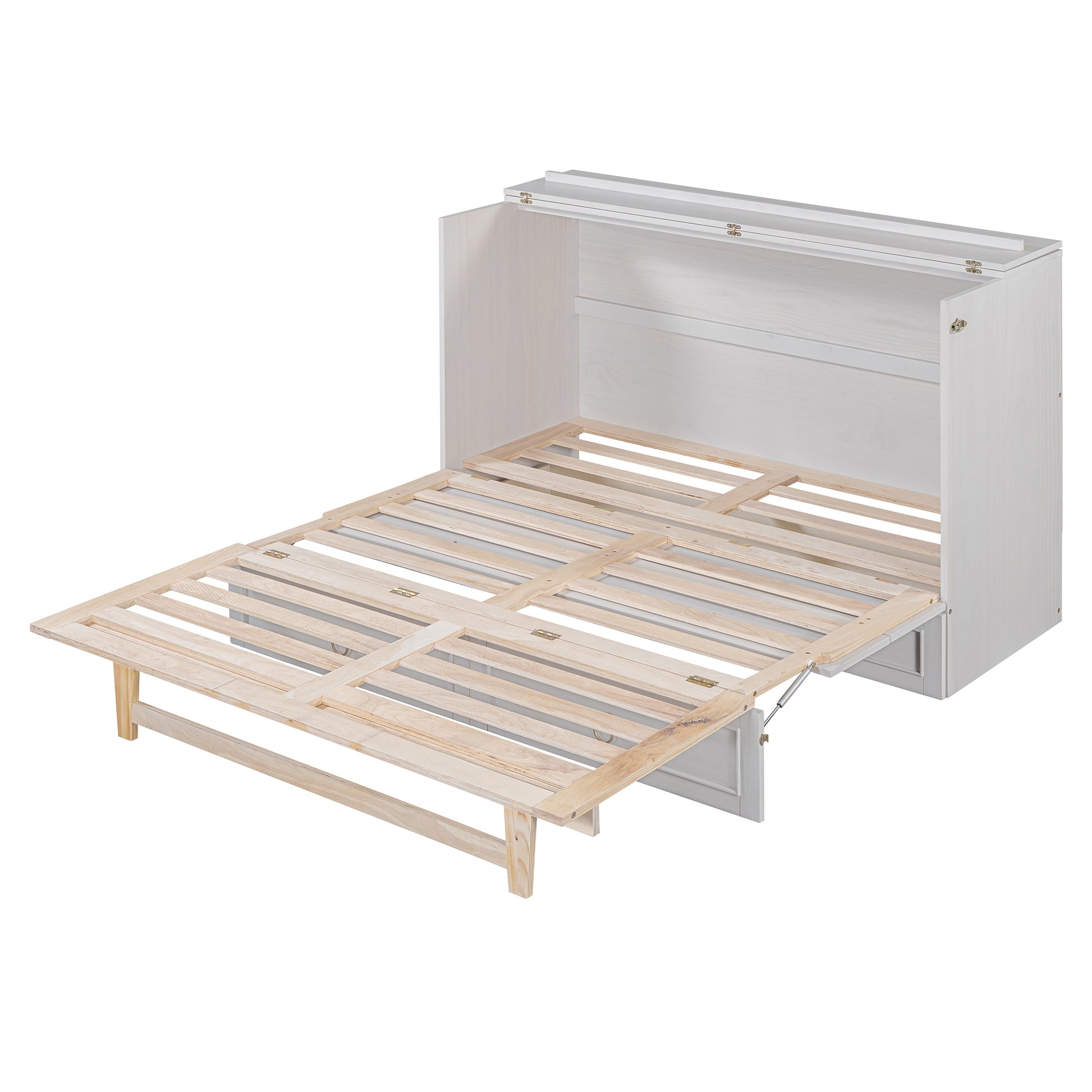 Queen Murphy Bed With Large Drawers,White Queen White Plywood