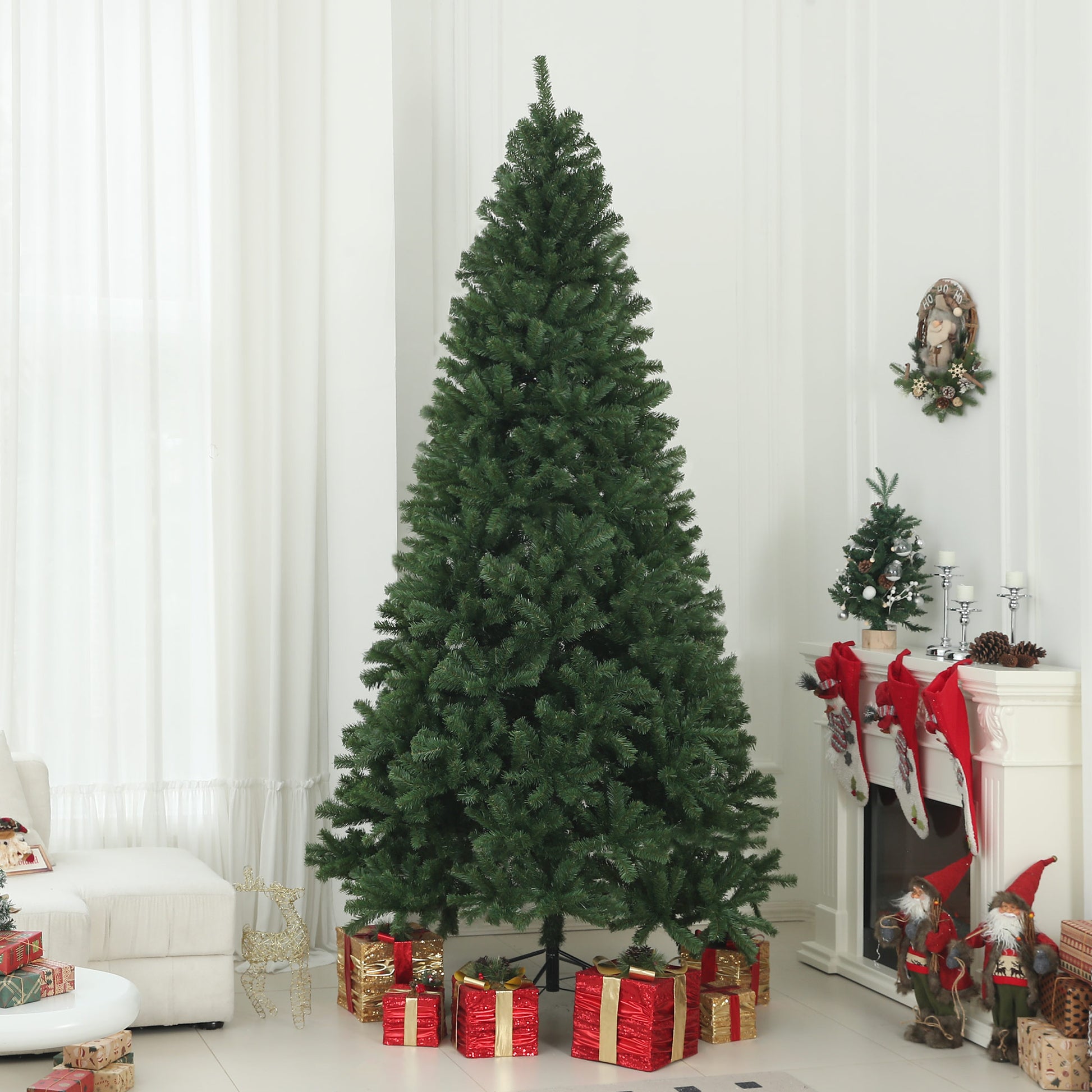 Homcom 9Ft Artificial Christmas Tree, Xmas Tree With 2132 Branch Tips, Auto Open, Holiday D Cor With Steel Base For Home Office, Green Green Steel