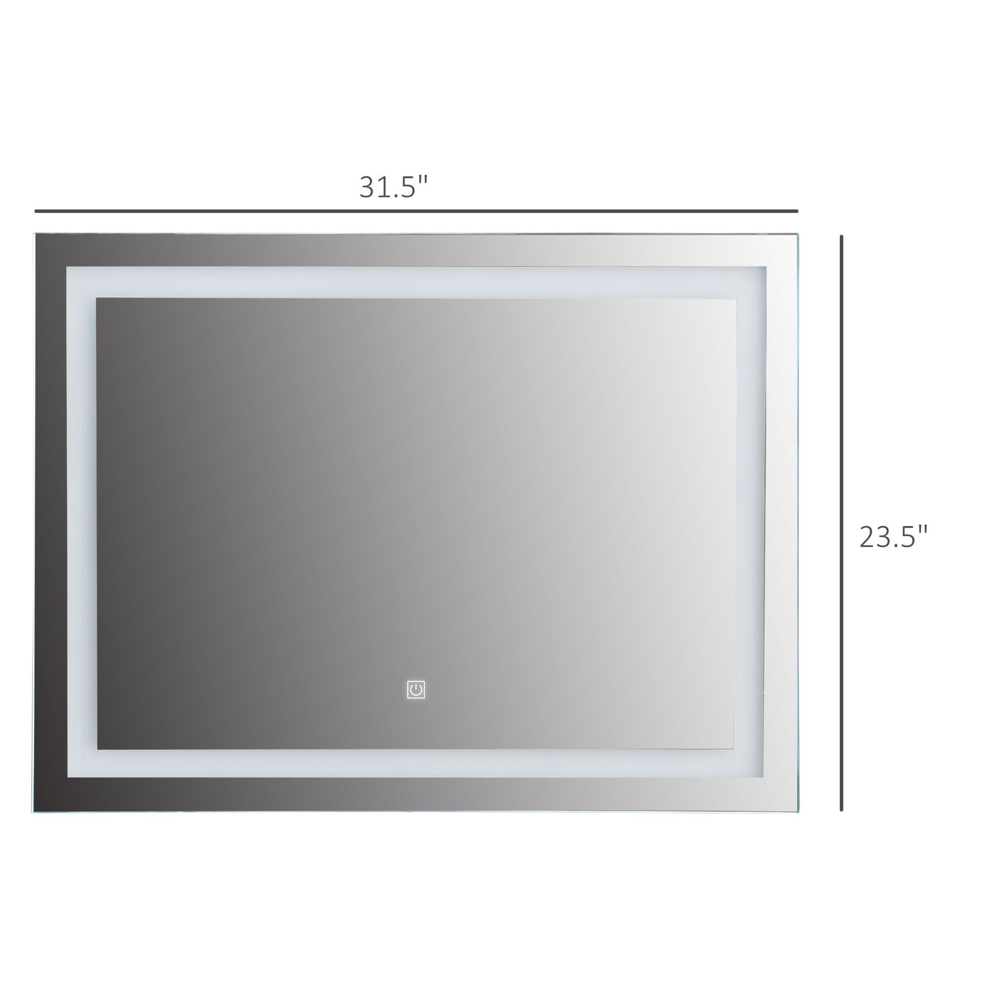 Homcom 32" X 24'' Led Illuminated Bathroom Mirror, Wall Mounted Vanity Mirror With Dimmable Memory Touch, Waterproof, Horizontally Or Vertiy, Silver Clear Glass