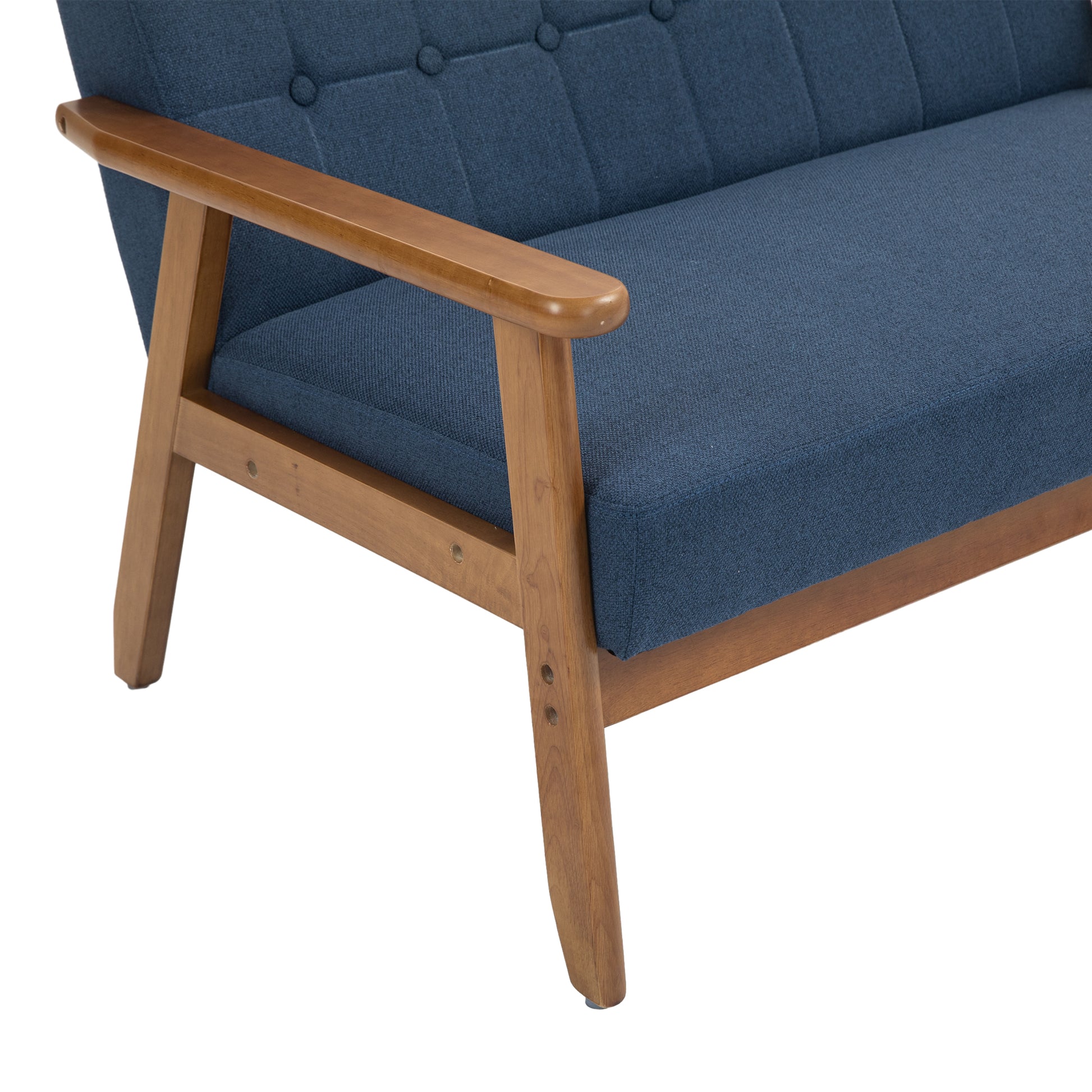 Coolmore Mid Century Modern Solid Loveseat Sofa Upholstered Linen Loveseat, 2 Seat Upholstered Loveseat Sofa Modern Couch Navy Linen 2 Seat