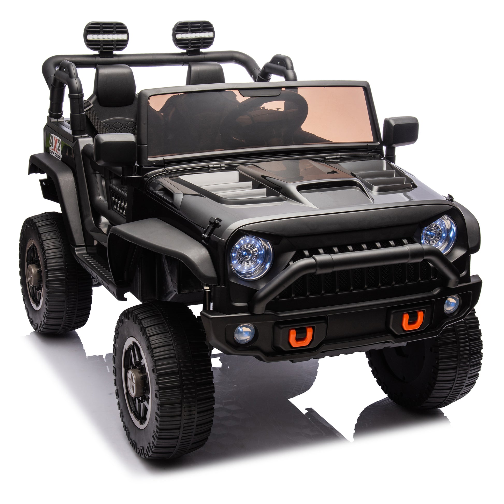 24V Two Seater Kids Ride On Truck Car W Parents Control,200W*2,Seat Width 20.28In,Four Wheel Suspension,Led Lights,Music,Mp3,Bluetooth,Two Independent Seat Belts,Suitable For Off Road For Kids Aged 3 Black 100 149 Lbs Polypropylene