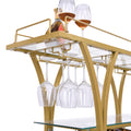 Golden Bar Cart With Wine Rack Tempered Glass Metal Frame Wine Storage Golden Glass Metal