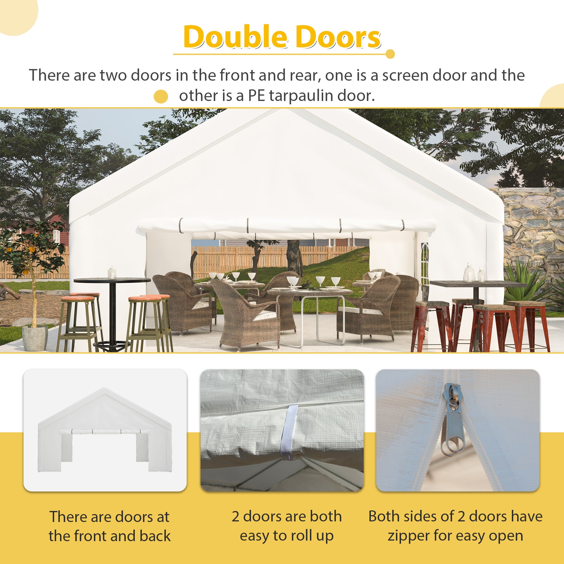 20X20Ft Party Tent Heavy Duty, Large Wedding Event Shelters With 2 Storage Bags & Removable Sidewalls, Outdoor Canopy Gazebo Commercial Tents For Parties Carport Camping Garden Patio White Metal