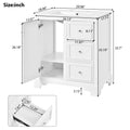 30 Inch Bathroom Vanity Cabinet With Ceramic Basin, 3 Drawers And Adjustable Shelves White Bathroom Solid Wood Mdf