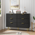 Modern Black 6 Drawers For Bedroom, Small Size Modern 6 Drawer Dresser, Wide Chest Of Drawers With Gold Handles, Wood Double Dresser Storage Cabinet For Living Room, Bedroom, Hallway Black Bedroom Mdf