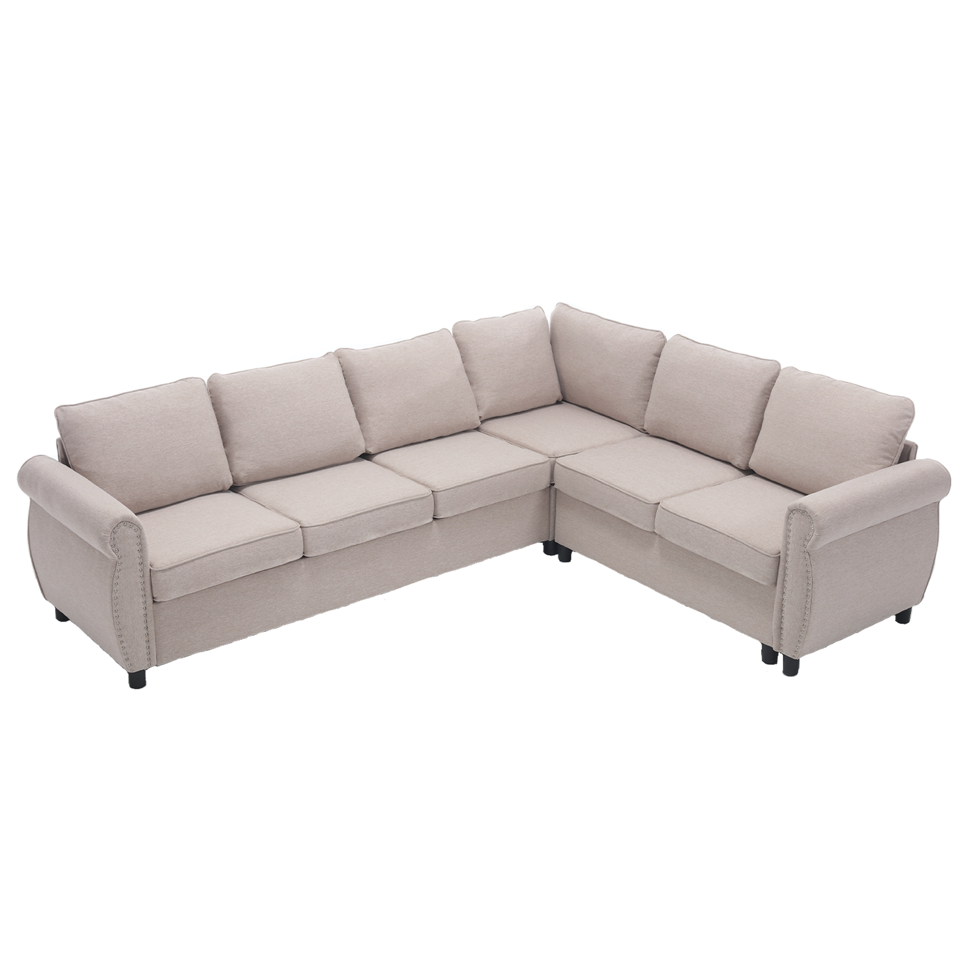 Arrived Sleeper Sofa, 2 In 1 Pull Out Couch Bed,6 Seater Sofa Bed, L Shaped Sleeper Sectional Sofa Couch,Riveted Sofa,104'' Large Combined Sofa Bed In Living Room, Beige Beige Polyester Wood Primary Living Space Medium Soft Cushion Back Modern Polyester