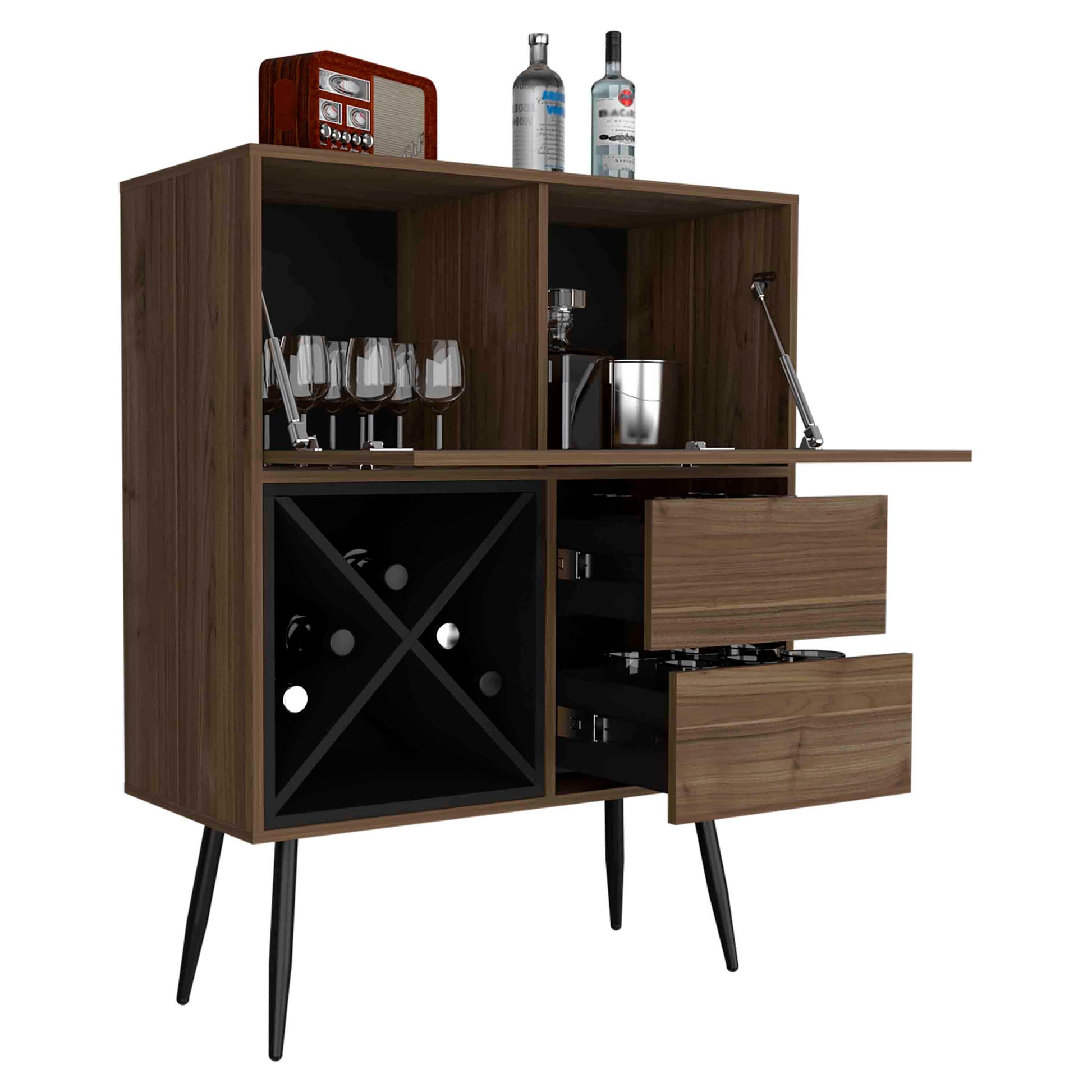 Prunus Bar Cabinet, One Cabinet, Two Drawers Multi Primary Living Space Modern Shelves Included Particle Board