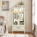 Curio Cabinet Lighted Glass Cabinet Glass Wine Cabinet Curio Display Cabinet With Adjustable Glass Shelves 2 Doors And 1 Drawer Cabinet Sideboard With Bulb Included Antique White Antique White Mdf Glass