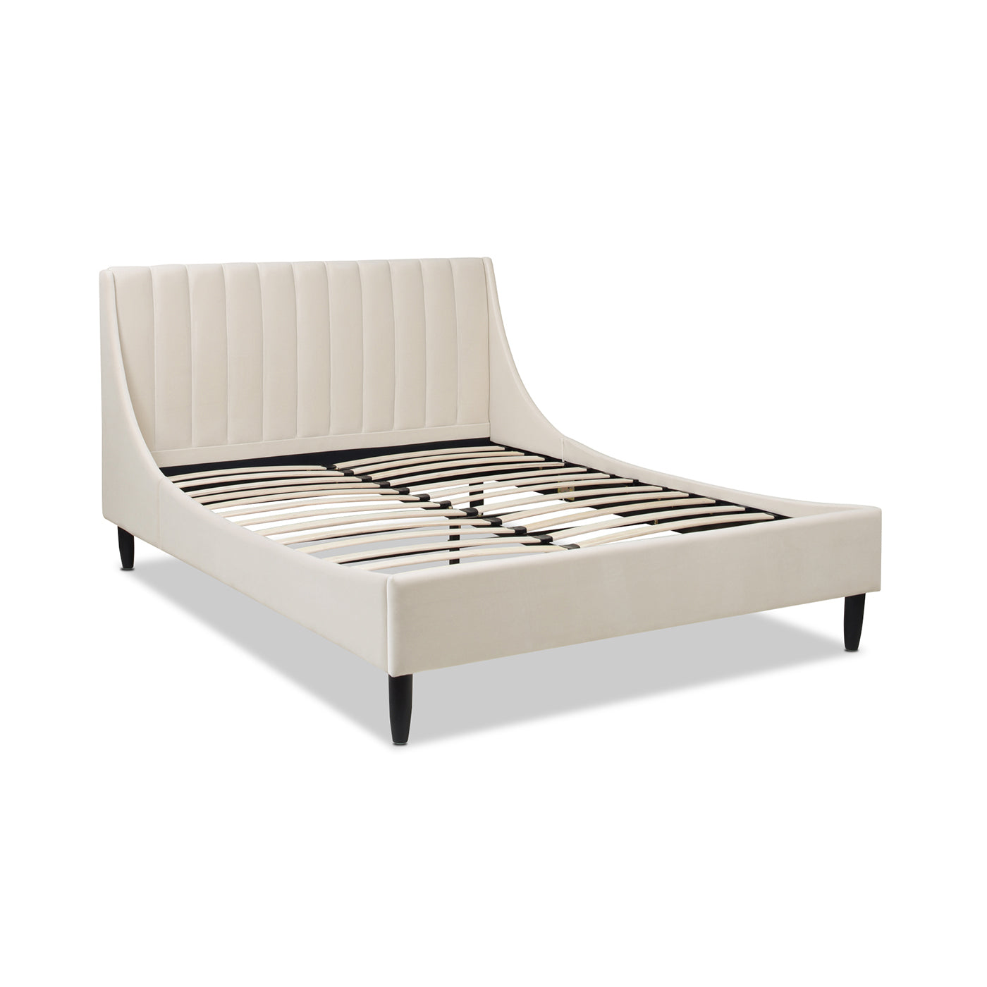 Aspen Vertical Tufted Modern Headboard Platform Bed Set, Queen, French Beige Performance Velvet Box Spring Not Required Queen Beige Wood Foam Velvet Velvet