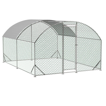 Large Chicken Coop Metal Chicken Run With Waterproof And Anti Uv Cover, Dome Shaped Walk In Fence Cage Hen House For Outdoor And Yard Farm Use, 1" Tube Diameter, 9.84' X 13.12' X 6.56' Silver Metal