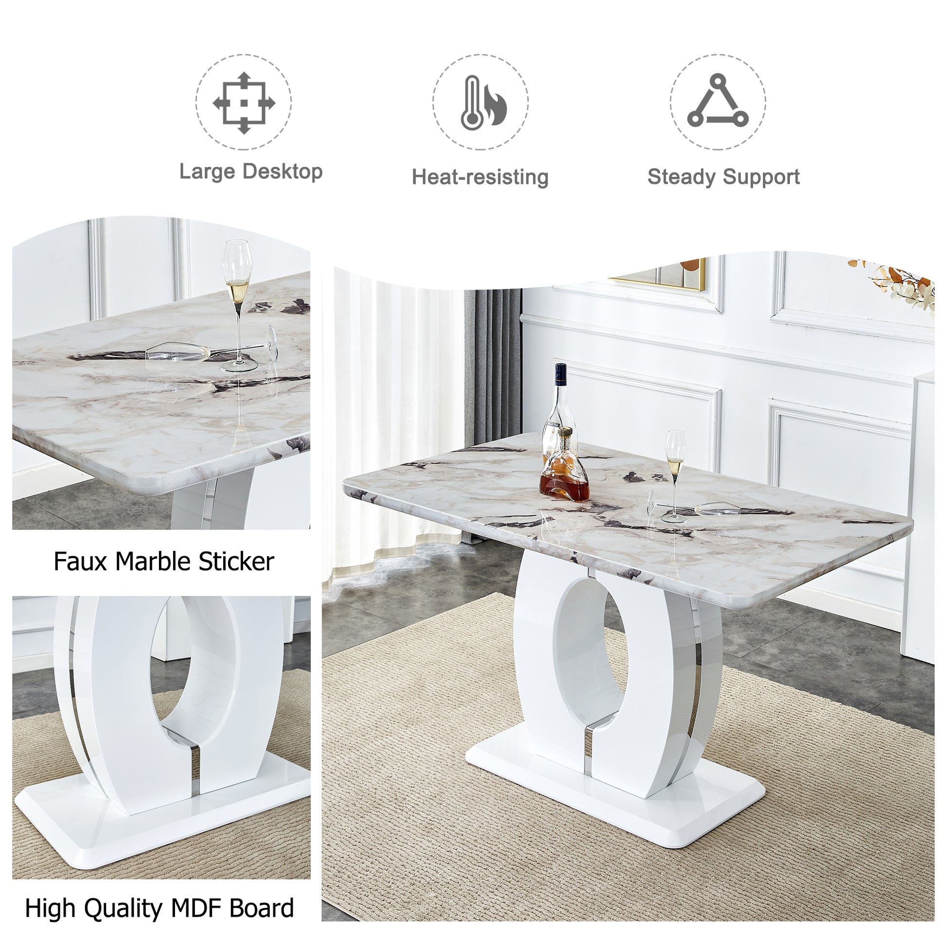 Tables And Chairs Set, Modern Minimalist Style White Marble Pattern Table, Bar Table. Can Rotate And Adjust The Lifting Bar Chair 360 . Pet Backrest And Pu Leather Seat Cushion.Bt 1280Lc 011 White Mdf