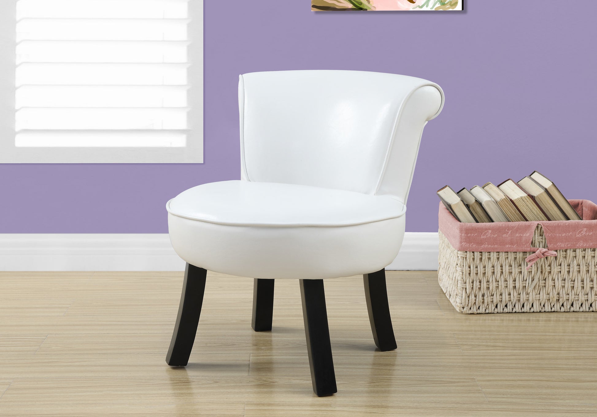 Juvenile Chair, Accent, Kids, Upholstered, White Leather Look, Contemporary, Modern White Foam Faux Leather