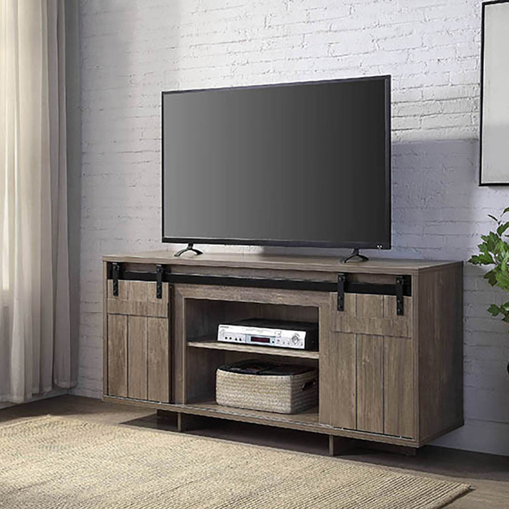 Grey Washed 2 Shelf Tv Stand Gray Primary Living Space 60 69 Inches Farmhouse Rubberwood Wood