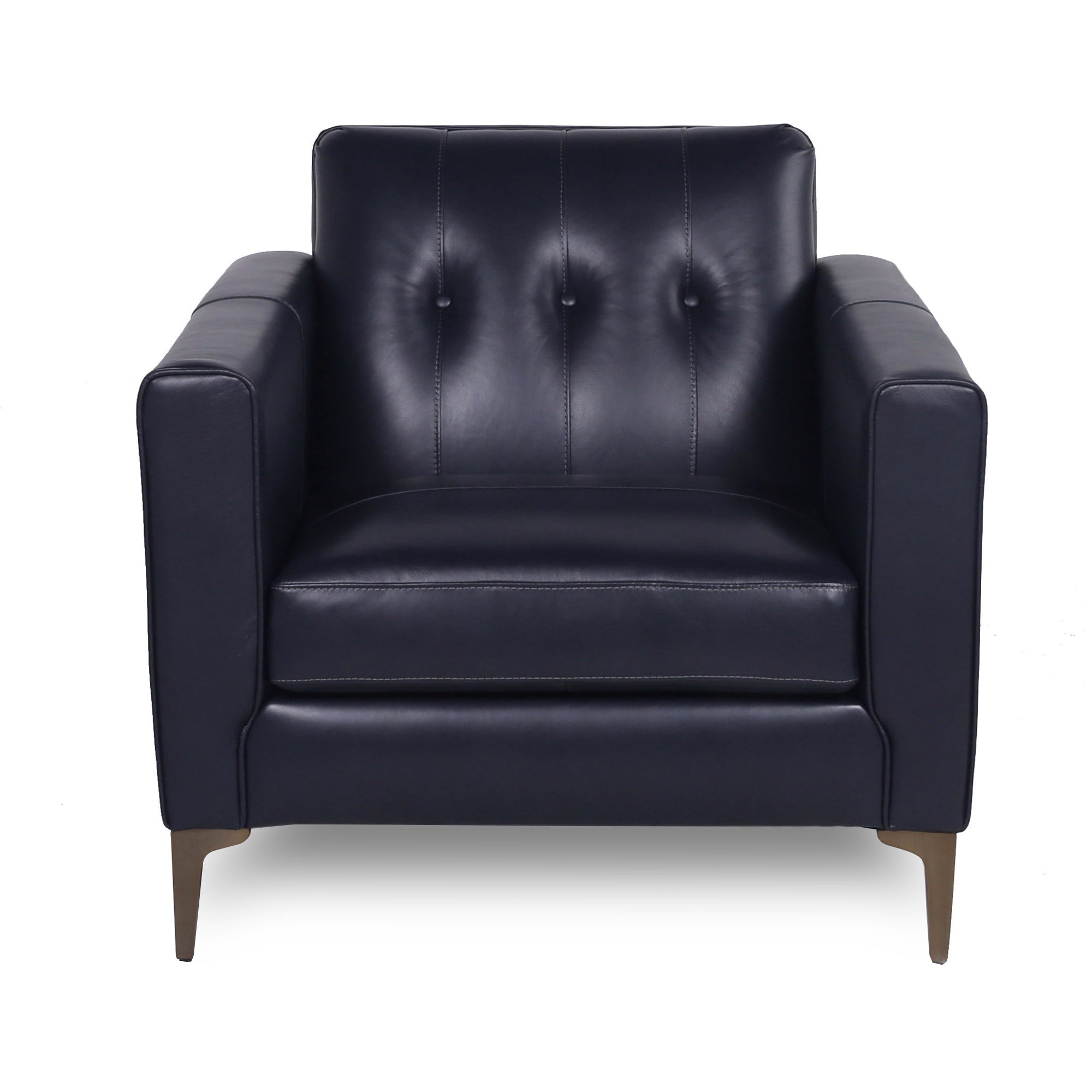 Mid Century Tufted Leather Chair Navy Leather