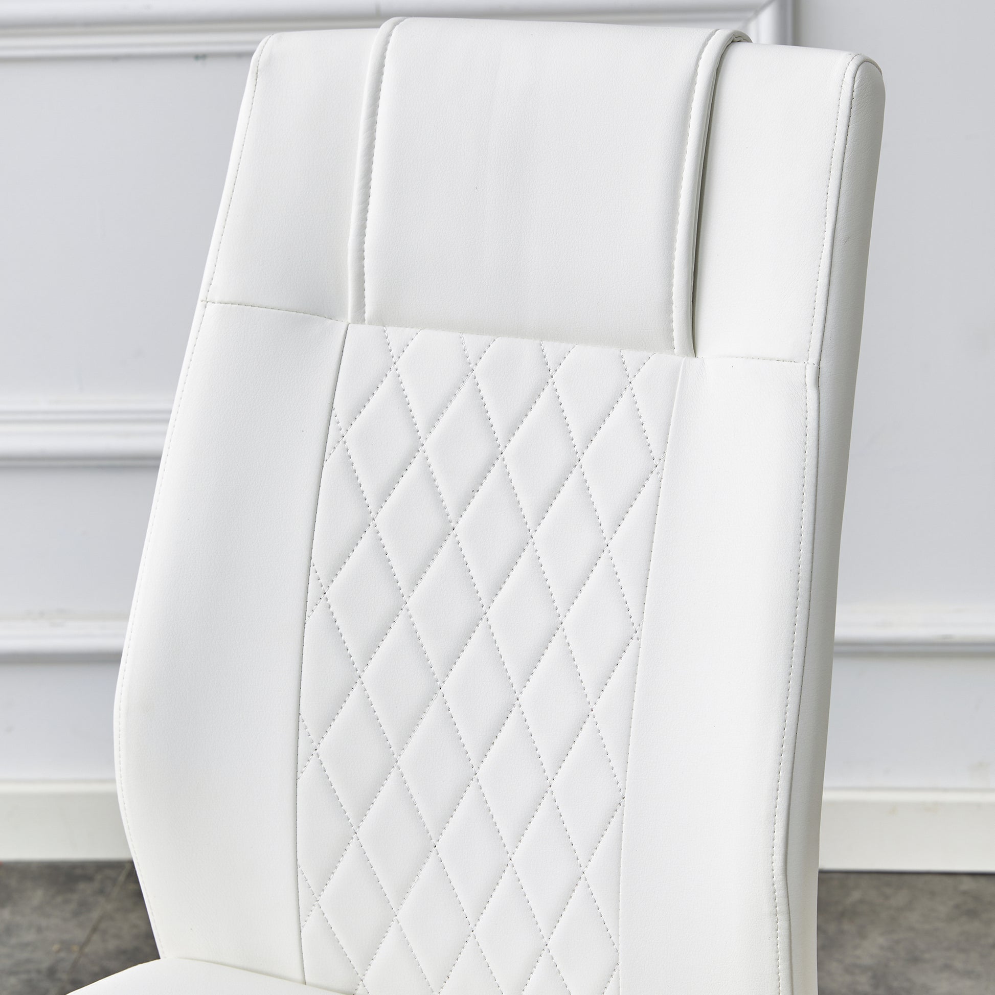 Table And Chair Set.Modern Rectangular Glass Dining Table With A Tempered Glass Tabletop And Metal Legs, Paired With Multiple Chairs Designed With Pu Cushions And Golden Metal Legs. White Gold Seats 8 Tempered Glass