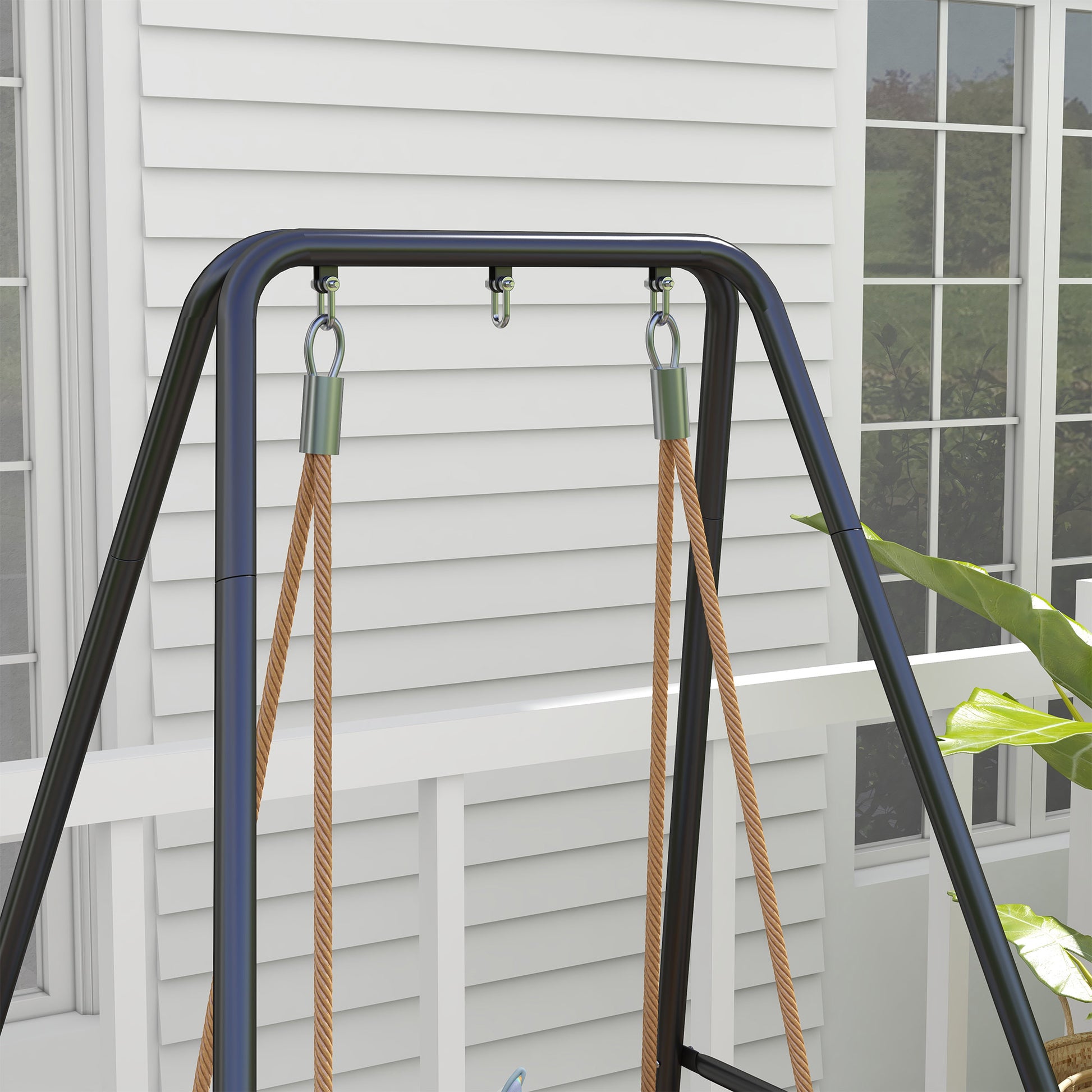 Outsunny A Shaped Hammock Chair Stand, Heavy Duty Swing Stand For Indoor & Outdoor Use, Max 330 Lbs., Black Black Steel