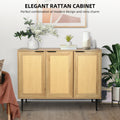 47.24 '' Wide Elegant Kitchen Buffet Storage Cabinet With 3 Rattan Doors For Bedroom Living Room Kitchen Cupboard Wooden Furniture With 3 Tier Shelving ,Natural Color Natural Particle Board