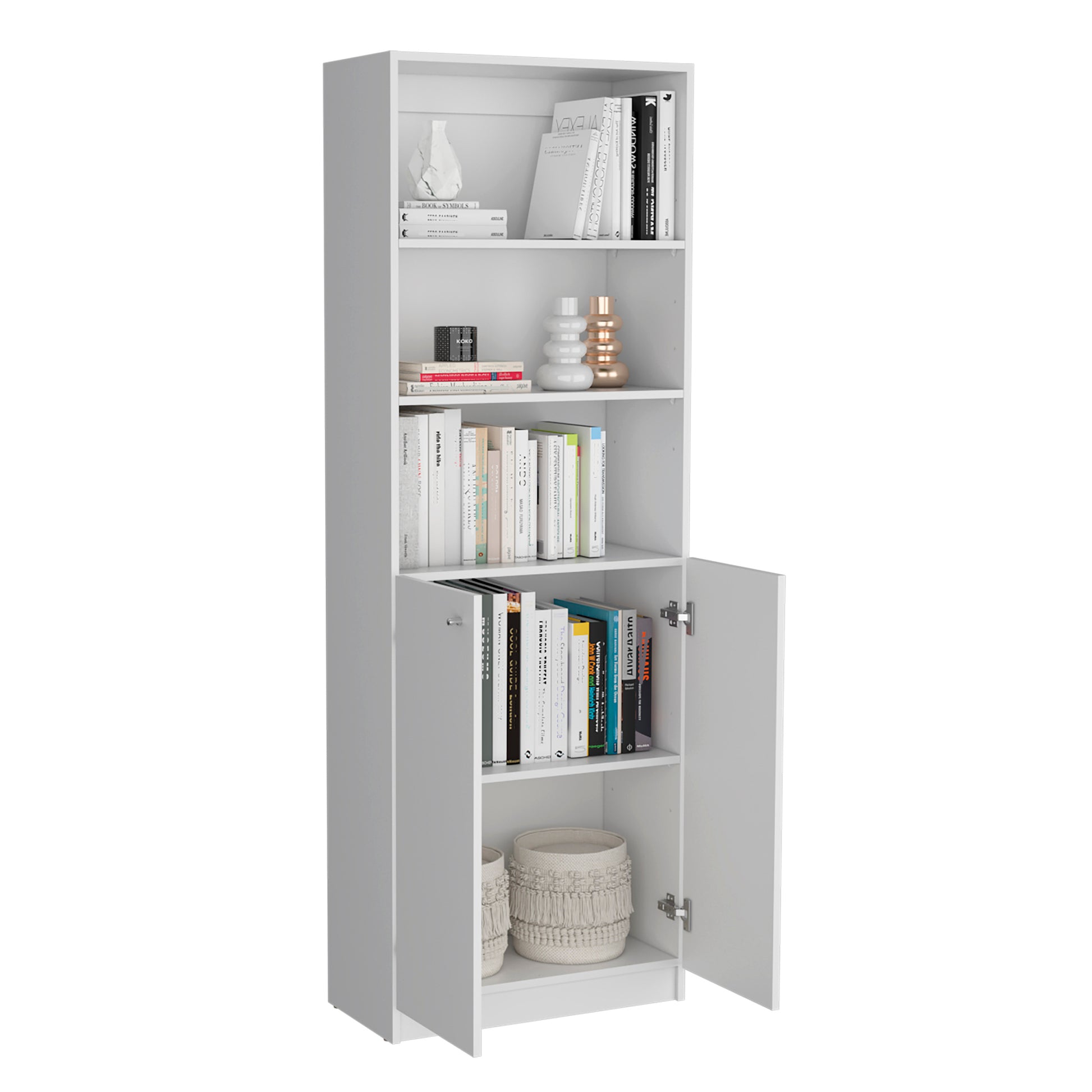 Aynor 3 Piece Home Bookcase Set, 74" Wide With 12 Shelves And 2 Door Cabinetliving Room Set White Freestanding 5 Or More Shelves Matte White White Office Open Storage Space Modern Particle Board