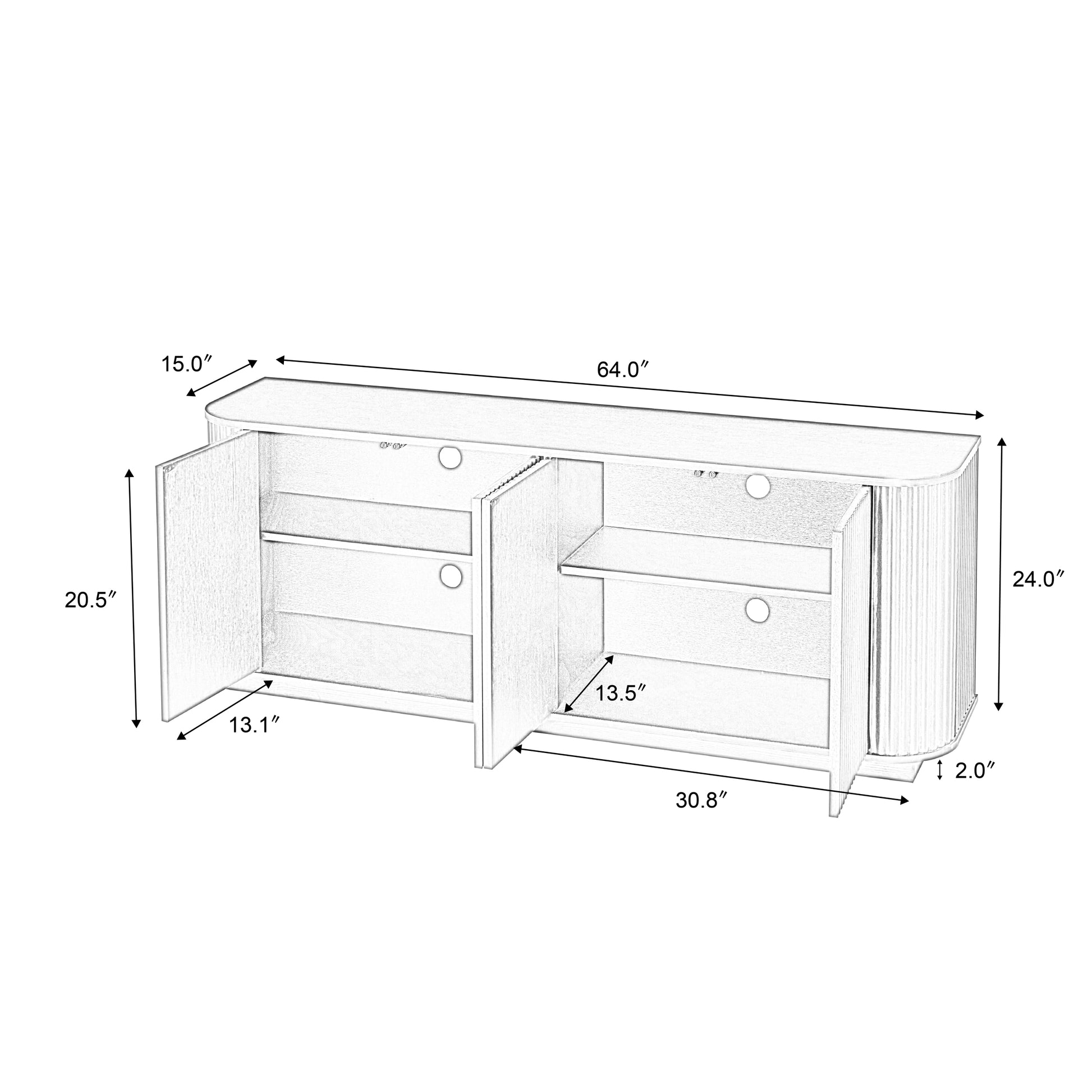 Sideboard Storage Cabinet Tv Stand With Wave Pattern Buffet Cabinet Wooden Vertical Striped Cabinet For Kitchen Bedroom Entryway. Black, 64''W X 15''D X 24''H. Black Particle Board