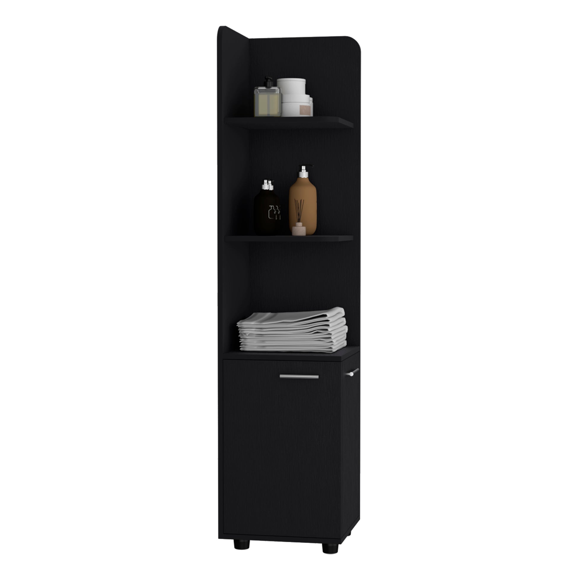 Corner Cabinet 62H" Tall With 3 Tier Shelf And 2 Door, Black Black Contemporary,Modern Engineered Wood