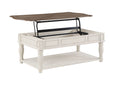 Oak And Antique White Coffee Table With Lift Top Oak Primary Living Space Shelves Rectangular Wood